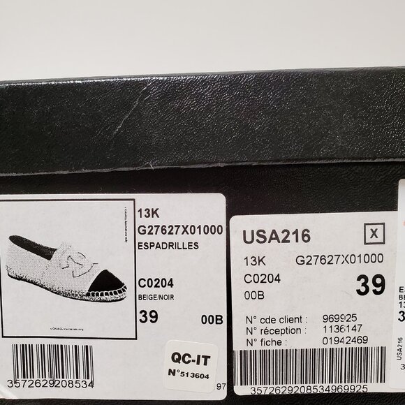 CHANEL SHOES CC LOGO BEIGE LAMBSKIN LEATHER FLATS ESPADRILLE sz 39 US 7.5 - Picture 16 of 16